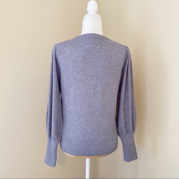 Magaschoni Balloon Puff Sleeve Crew Neck Gray Sweater - M - Picture 4 of 11